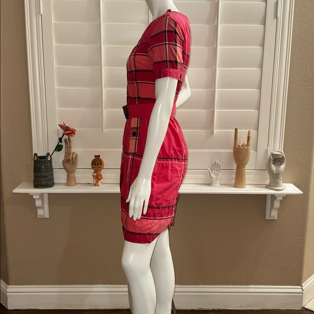 Burberry Brit Kristie Belted Dress Boysenberry Red Nova Check Plaid - Picture 3 of 14